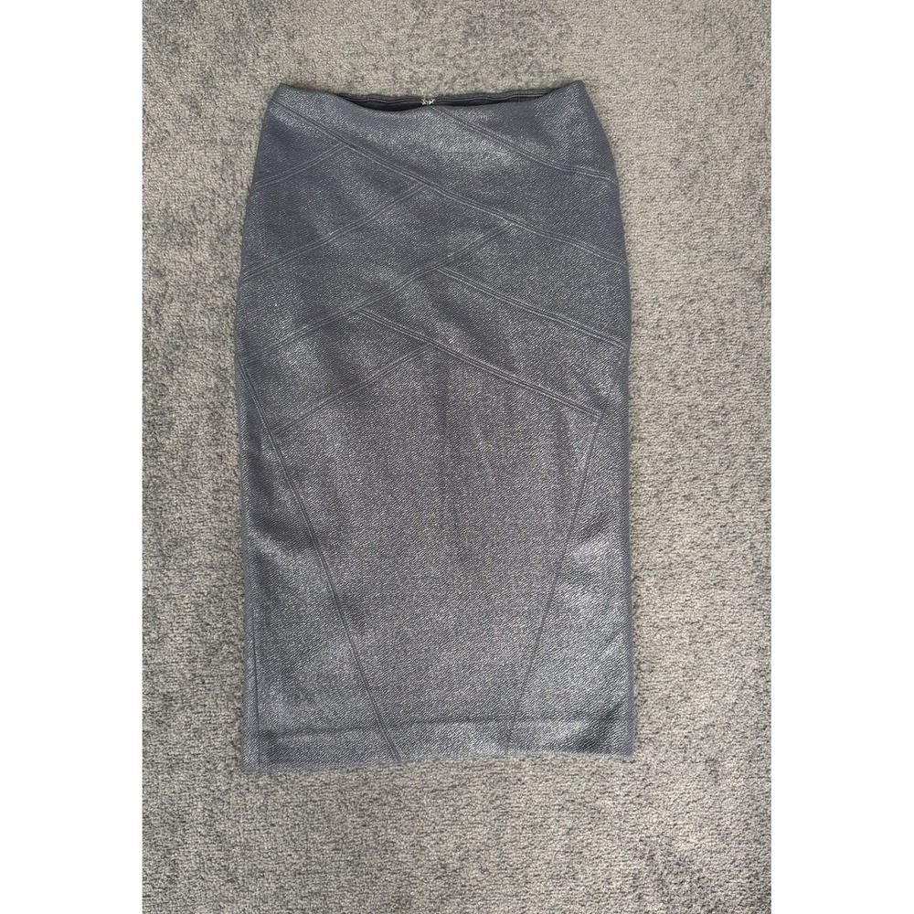 Express Metallic Gunmetal Gray Bandage Pencil Skirt Size 4 High Waisted Midi